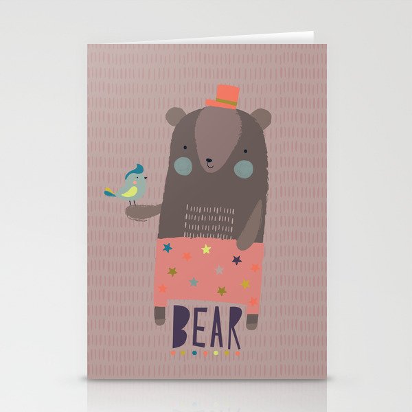 Big Bear and Bluebird Pink Stationery Cards