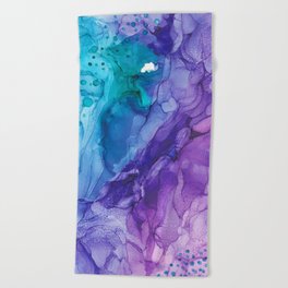 Teal Purple Abstract 521 Alcohol Ink Painting by Herzart Beach Towel