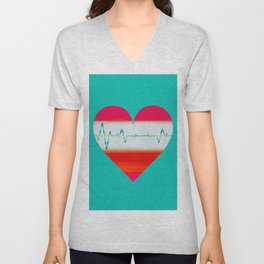 Heartbeat - Colorful Heart Art With A Pulse V Neck T Shirt