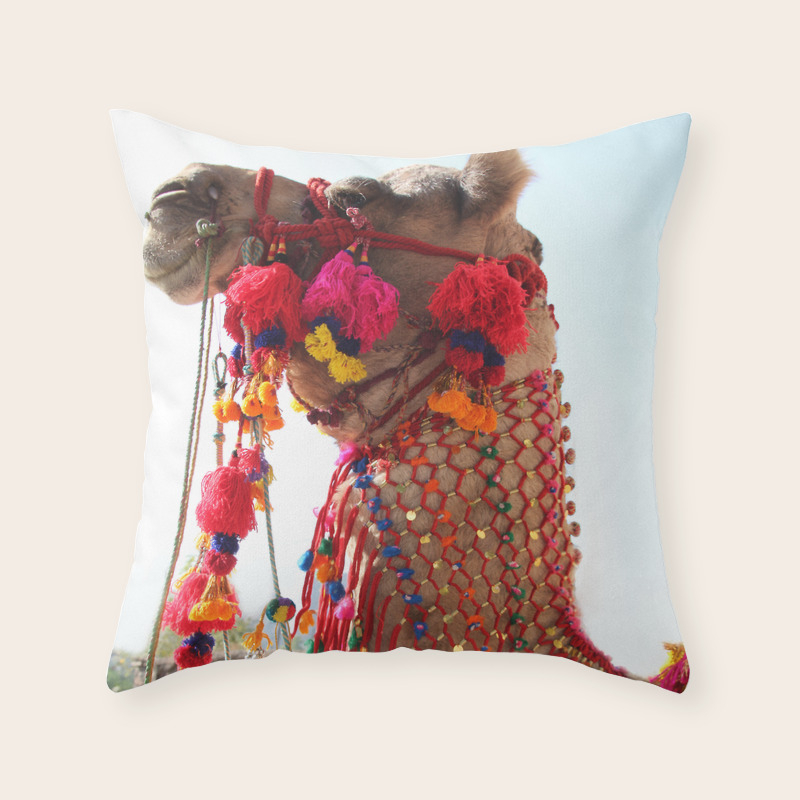 Boho Camel With Tassels And Pom Poms In India Throw Pillow By