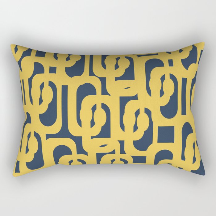 Mustard Yellow and Navy Blue Mid-Century Modern Loop Pattern Rectangular Pillow