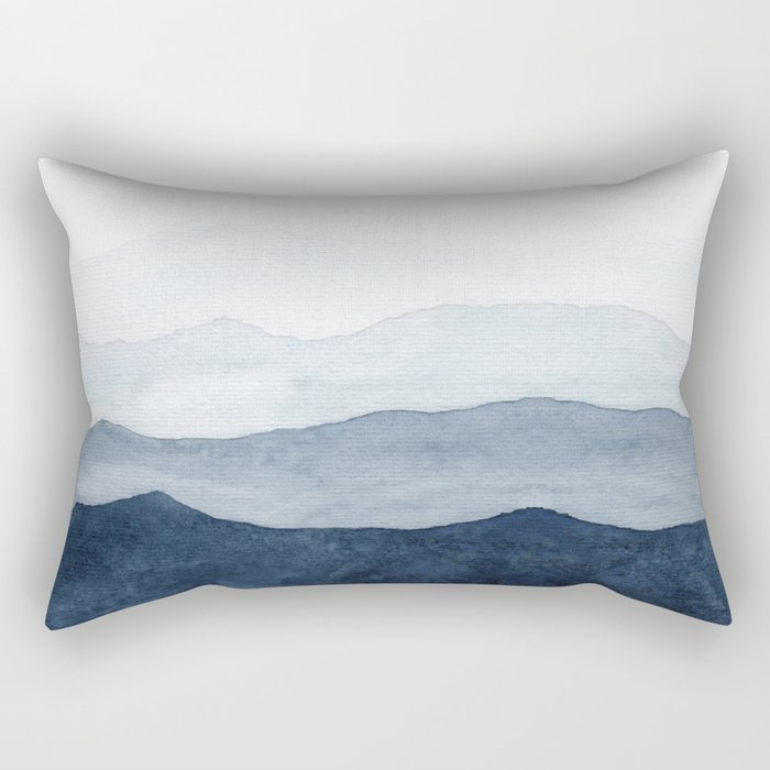 Indigo Abstract Watercolor Mountains Rectangular Pillow