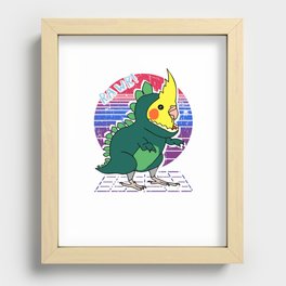 Aesthetic Vaporwave Cockatiel Dinosaur Doodle Recessed Framed Print