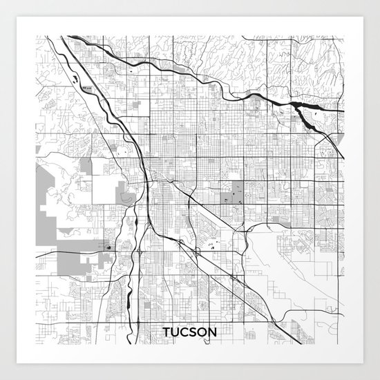 Tucson Map Gray Art Print