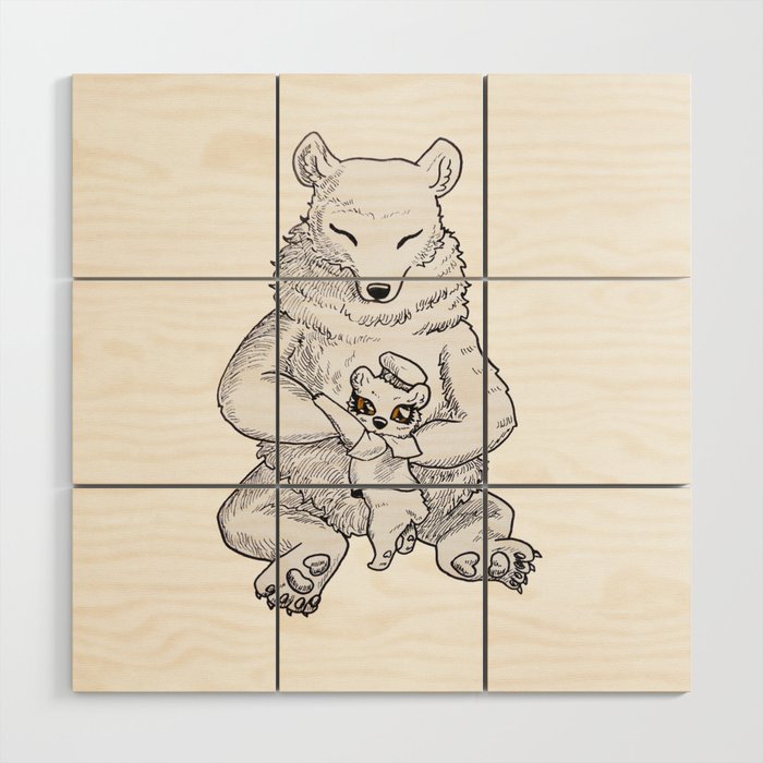 Mother Grizzly and Cub Wood Wall Art