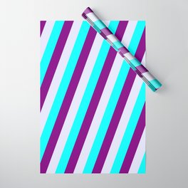 [ Thumbnail: Aqua, Purple, and Lavender Colored Lined Pattern Wrapping Paper ]