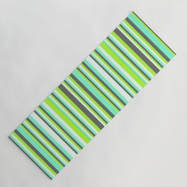 [ Thumbnail: Light Green, Dim Grey, Aquamarine, and Mint Cream Colored Stripes Pattern Yoga Mat ]