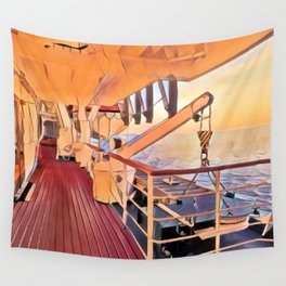 Crossinng the sea by ship  - Artistic illustration design Wall Tapestry