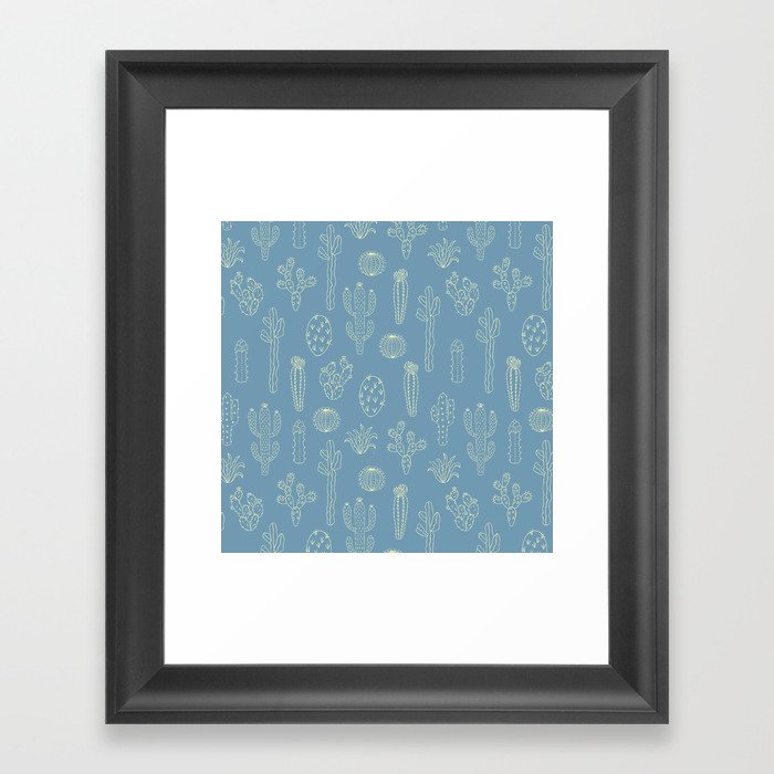 Cactus Silhouette Blue Framed Art Print