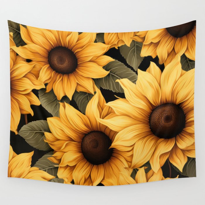 Sunflowers sway in the rustic breeze pattern Wall Tapestry