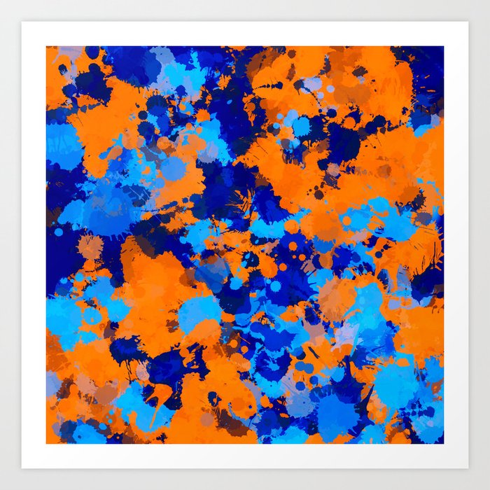 Blue and Orange Paint Splatter Art Print by BigTexFunkadelic