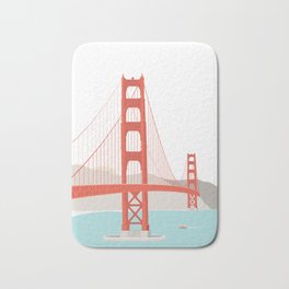 San Francisco Bridge Art - Red, Blue, Beige Hues Bath Mat | Landscape, Sanfranciscobay, Seascape, Drawing, Travel, Sanfrancisco, Digital, Minimalism, Landmark, Primary 