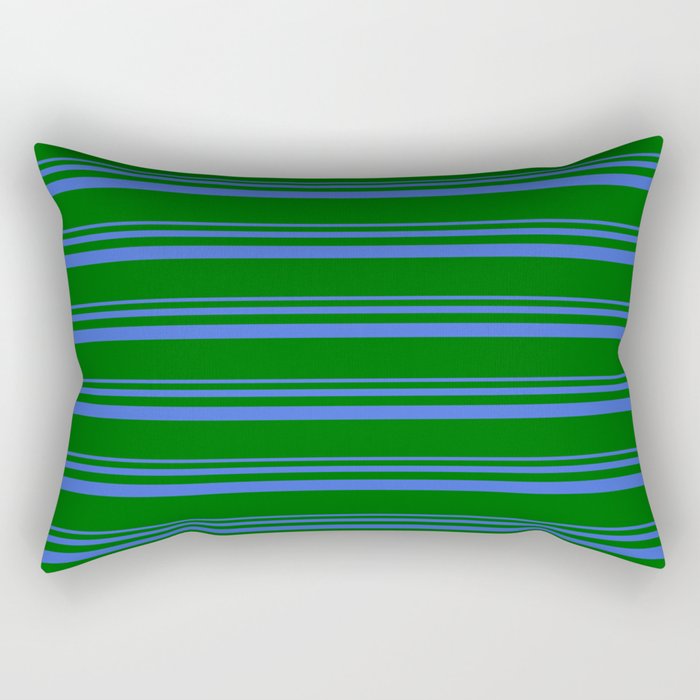 Royal Blue & Dark Green Colored Striped/Lined Pattern Rectangular Pillow