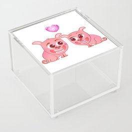 Two Pugs in Love on a Romantic Date.  Acrylic Box