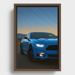 Blue Mustang Headlight at Sunset Framed Canvas