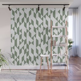 Abstract Geometric Green and White Wall Mural