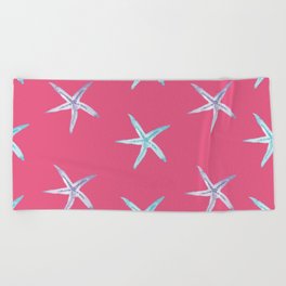 Pastel Watercolor Starfish on Hot Pink Beach Towel