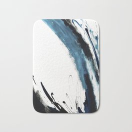 Reykjavik: a pretty and minimal mixed media piece in black, white, and blue Bath Mat