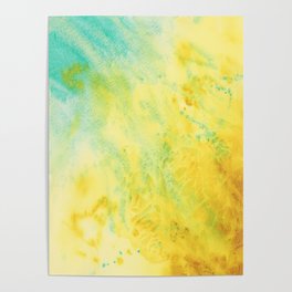Contemporary Yellow Aquamarine Abstract Pattern Design Poster