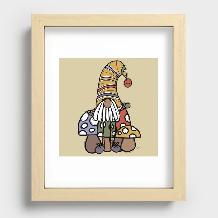 gnome friend & mushrooms  Recessed Framed Print