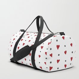 Red hearts and grey dots pattern Duffle Bag