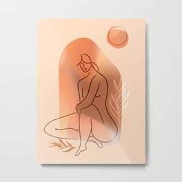 _ linegausm Metal Print | Terra Cota, Poster, Lineart, Minimal, Plant, Drawing, Midcentury, Contemporary, Homedecor, Womanbody 