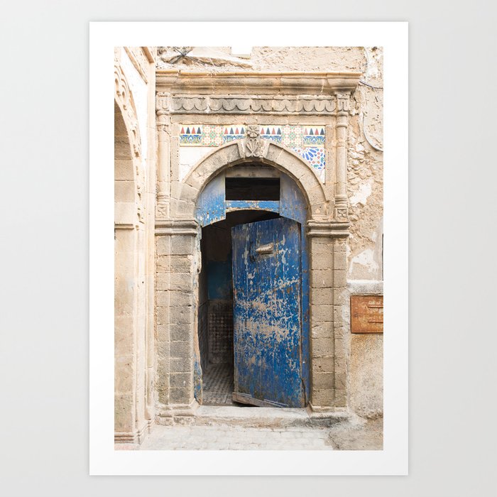 Ancient Blue Tiled Moroccan Door Art Print
