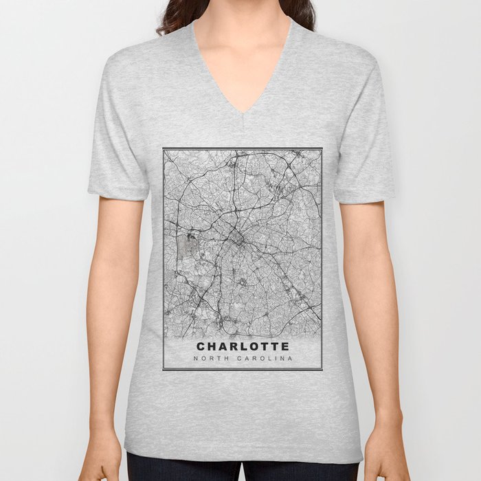 Charlotte Area Map V Neck T Shirt