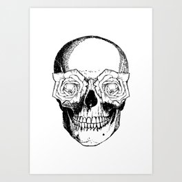 Skull and Roses | Skull and Flowers | Vintage Skull | Black and White | Art Print