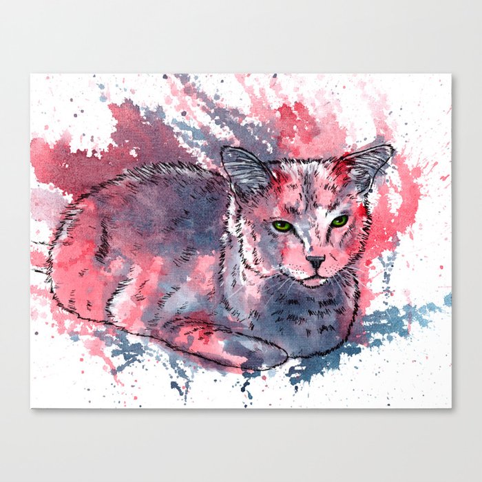 Cat Acrylic Painting Animal Abstract Portrait Canvas Print By