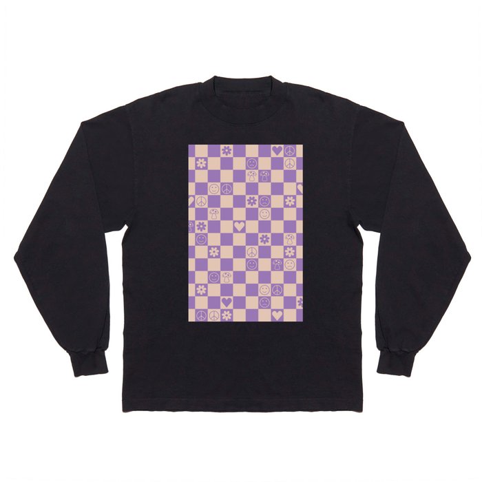 Happy Checkered pattern lilac Long Sleeve T Shirt