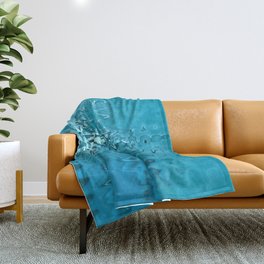 Cyan Blue Abstract Wave Design Throw Blanket