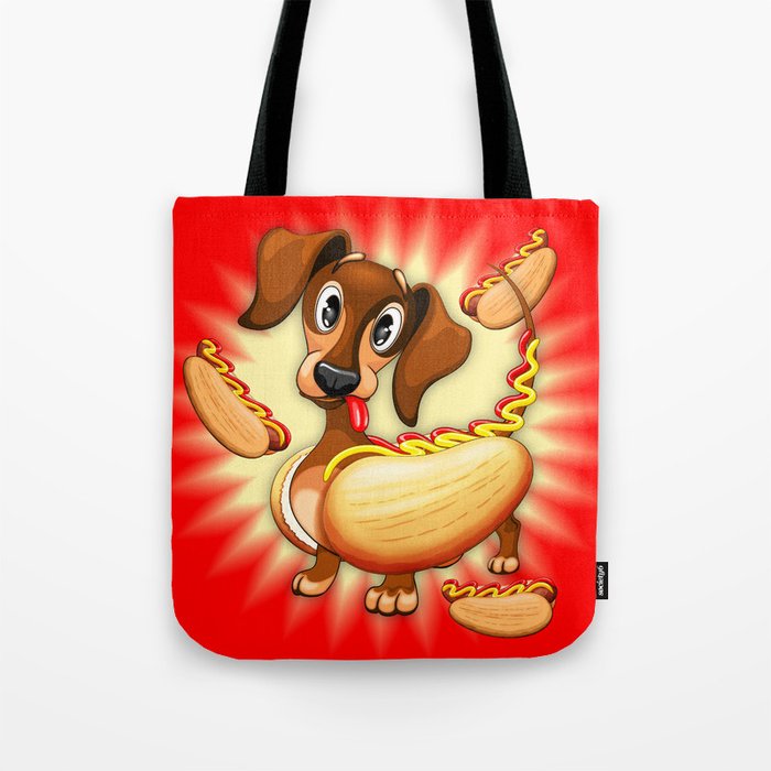 Dachshund Hot Dog Cute and Funny Character Tote Bag
