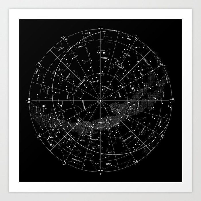 Constellation Map - Black & White Art Print