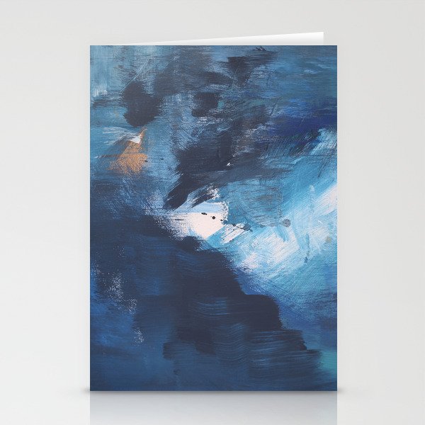 Ships in the Night: a vibrant abstract mixed-media piece in blues and golds by Alyssa Hamilton Art Stationery Cards