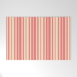[ Thumbnail: Light Coral and Bisque Colored Stripes/Lines Pattern Welcome Mat ]