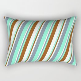 [ Thumbnail: Light Slate Gray, Aquamarine, Brown & Mint Cream Colored Stripes/Lines Pattern Rectangular Pillow ]