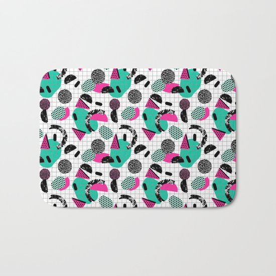 Cha Ching - abstract throwback memphis retro 80s 90s pop art grid shapes Bath Mat