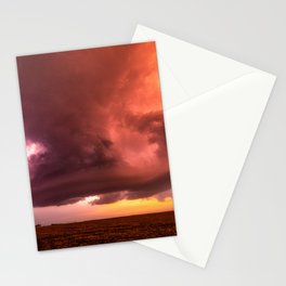 A Storm with No Rain - Supercell Thunderstorm Hovers Over Field at Sunset on Spring Evening in Kansas Stationery Card