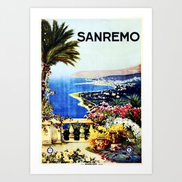 ITALY SANREMO Italian Riviera Mediterranean Coast Liguria ENIT Travel Poster Art Print | Lithographprint, Coastline, Scenic, Beach, Seaside, City, Artposter, Enitposter, Visit, Italian 