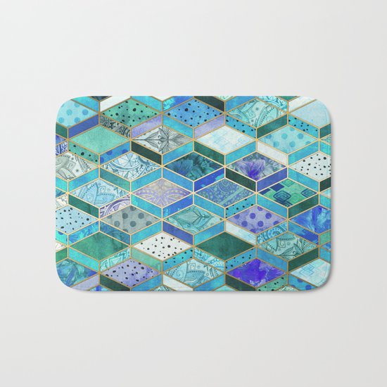 Sapphire & Emerald Diamond Patchwork Pattern Bath Mat