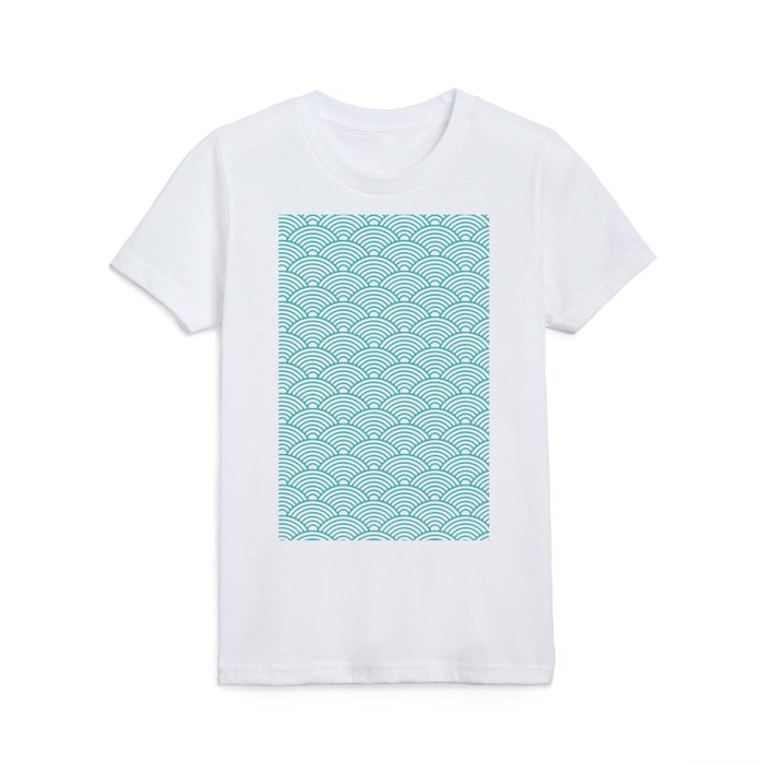 Japanese Waves (Teal & White Pattern) Kids T Shirt