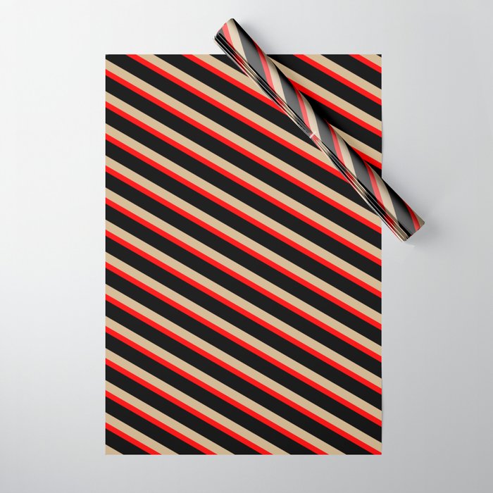 Tan, Red & Black Colored Lined/Striped Pattern Wrapping Paper