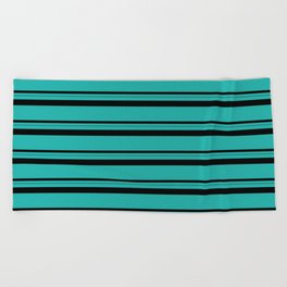 [ Thumbnail: Light Sea Green & Black Colored Pattern of Stripes Beach Towel ]