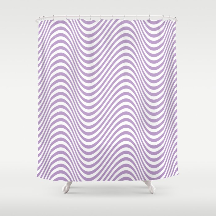 Retro Purple & White Waves Shower Curtain