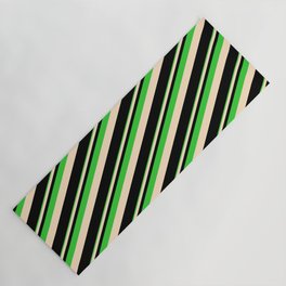 [ Thumbnail: Lime Green, Bisque & Black Colored Lines Pattern Yoga Mat ]