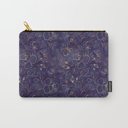 Gold Outlined Flowers Royal Navy Blue Oh Deer Carry-All Pouch