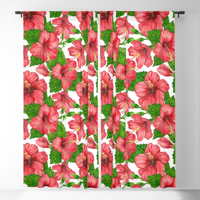 Red hibiscus watercolor pattern Blackout Curtain