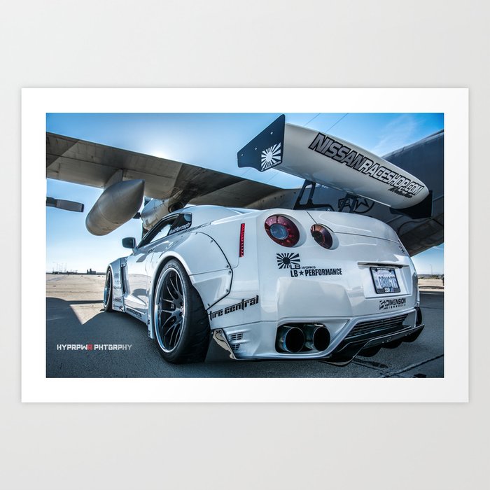 Nissan Gt R R35 Libertywalk Widebody With Plane Art Print By