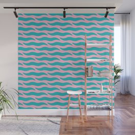Tiger Wild Animal Print Pattern 348 Turquoise and Pink Wall Mural